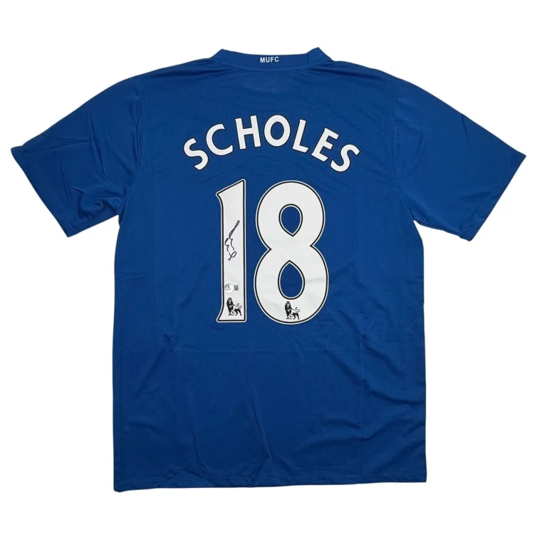 Autographed/Signed Paul Scholes Manchester United Blue Jersey Beckett COA