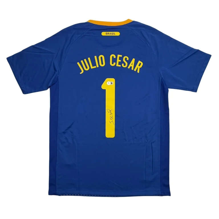 Autographed/Signed Julio Cesar Brazil Blue Soccer Jersey Beckett BAS COA