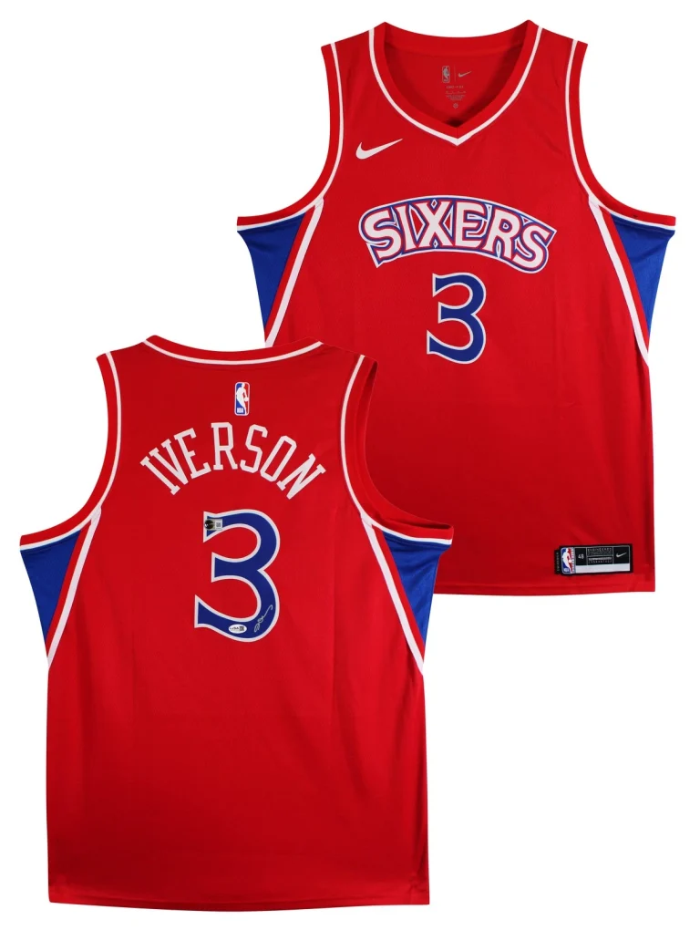 76ers Allen Iverson Signed Red Nike Jordan Swingman Jersey BAS #BY031283