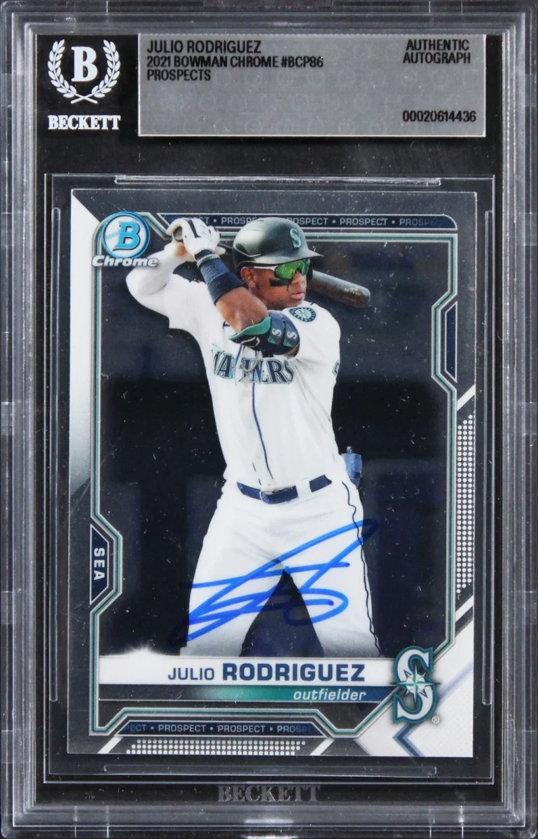 Mariners Julio Rodriguez Signed 2021 Bowman Chrome Prospects #7 Card BAS Slabbed