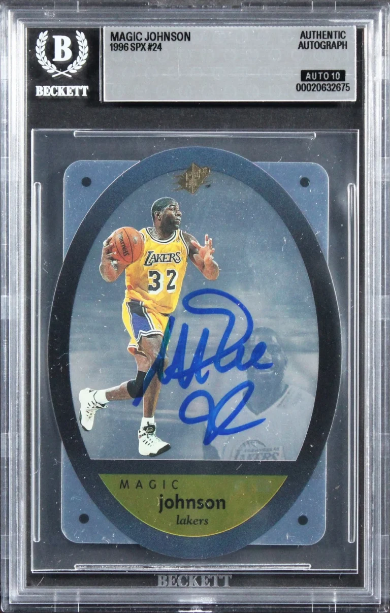 Lakers Magic Johnson Signed 1996 SPX #24 Card Auto Grade Gem Mint 10 BAS Slabbed