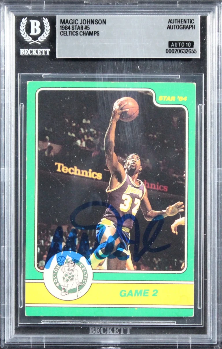 Lakers Magic Johnson Signed 1984 Star #5 Card Auto Grade Gem Mint 10 BAS Slabbed