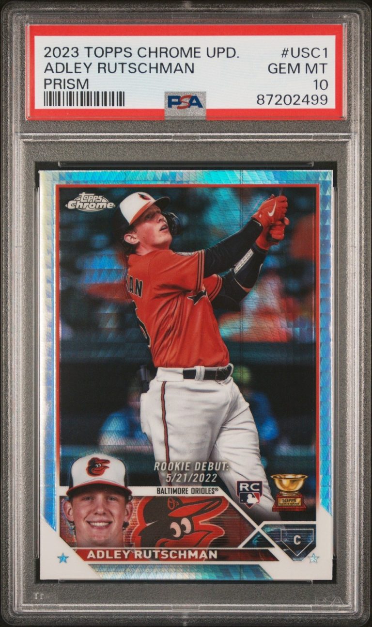 Graded 2023 Topps Chrome Upd Adley Rutschman #USC1 Prism RC Card PSA 10