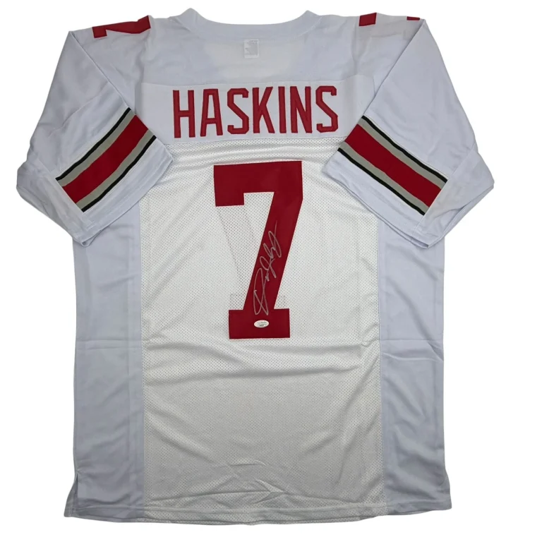 Autographed/Signed Dwayne Haskins Jr. Ohio State White Jersey JSA COA