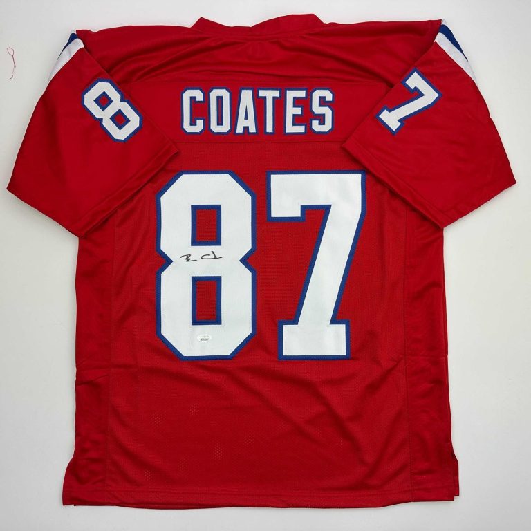 Autographed/Signed Ben Coates New England Red Football Jersey JSA COA