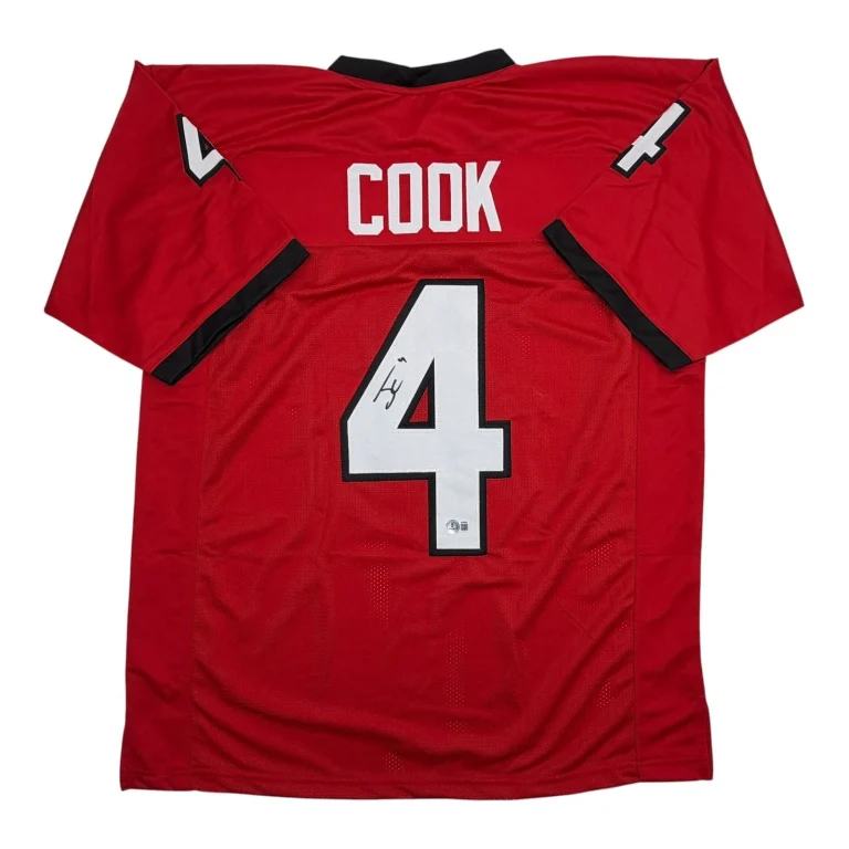 Autographed/Signed James Cook Georgia Red College Jersey Beckett BAS COA
