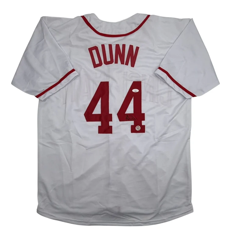 Autographed/Signed Adam Dunn Cincinnati White Baseball Jersey JSA COA