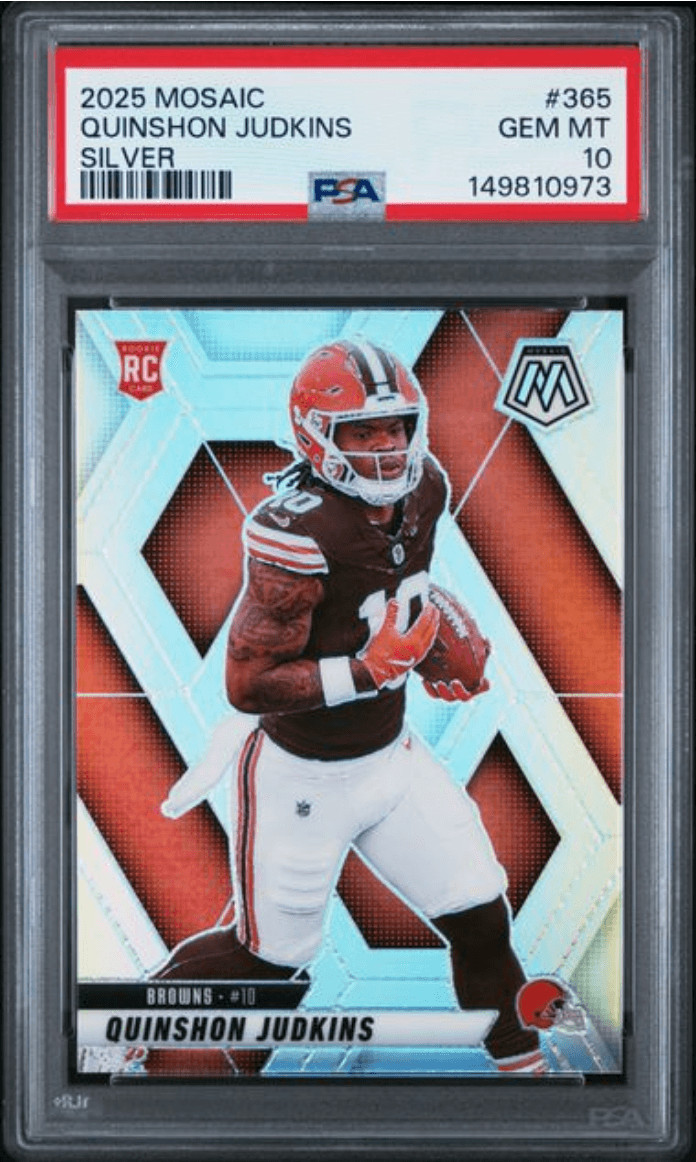 Graded 2025 Mosaic Quinshon Judkins #365 Silver Rookie Football Card PSA 10