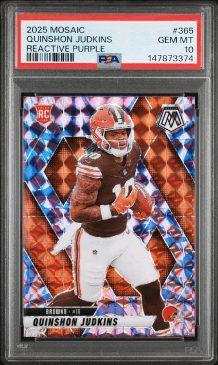 Graded 2025 Mosaic Quinshon Judkins #365 Reactive Purple Rookie Card PSA 10
