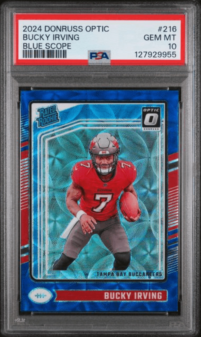 Graded 2024 Donruss Optic Bucky Irving #216 Blue Scope Rookie Card PSA 10