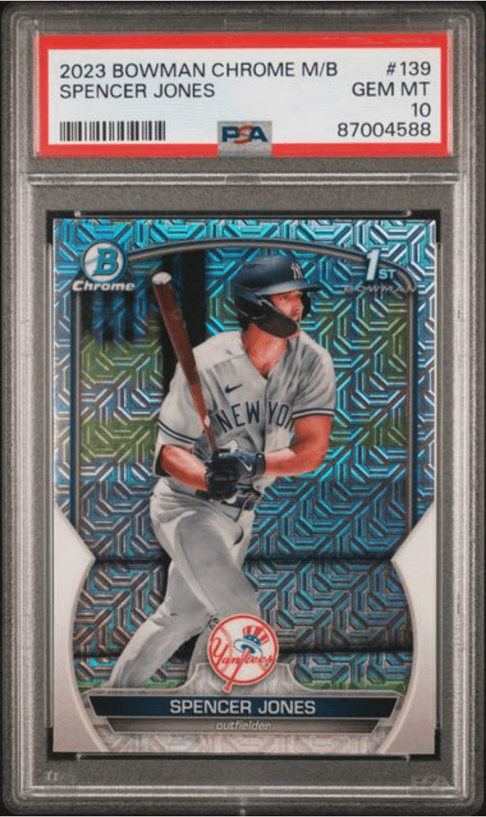 Graded 2023 Bowman Chrome M/B Spencer Jones #139 RC Baseball Card PSA 10