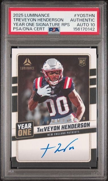 Graded 2025 Panini Luminance Treveyon Henderson #YOSTHN PSA 10 Auto