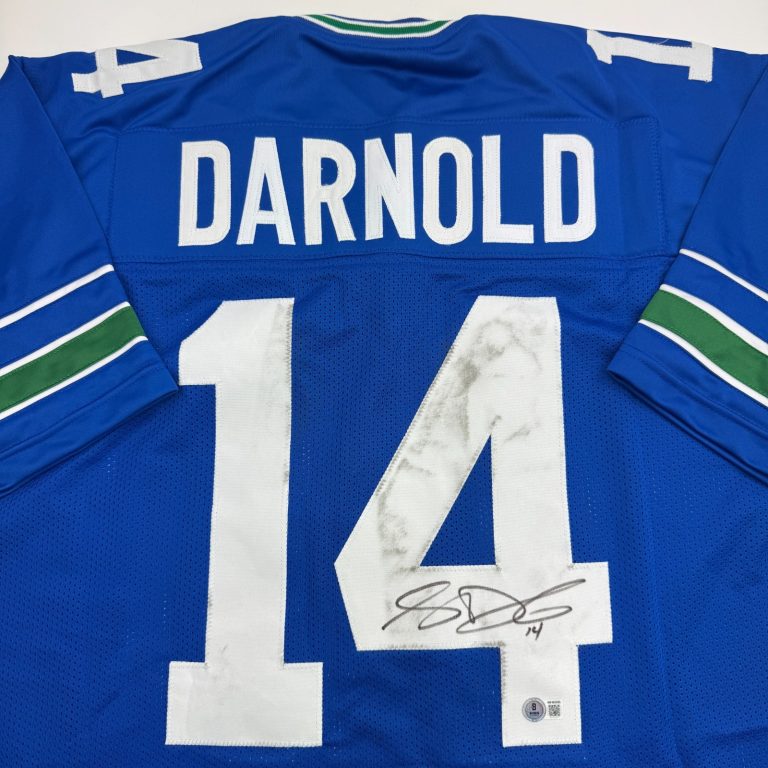 DAMAGED Autographed/Signed Sam Darnold Seattle Retro Jersey BAS COA