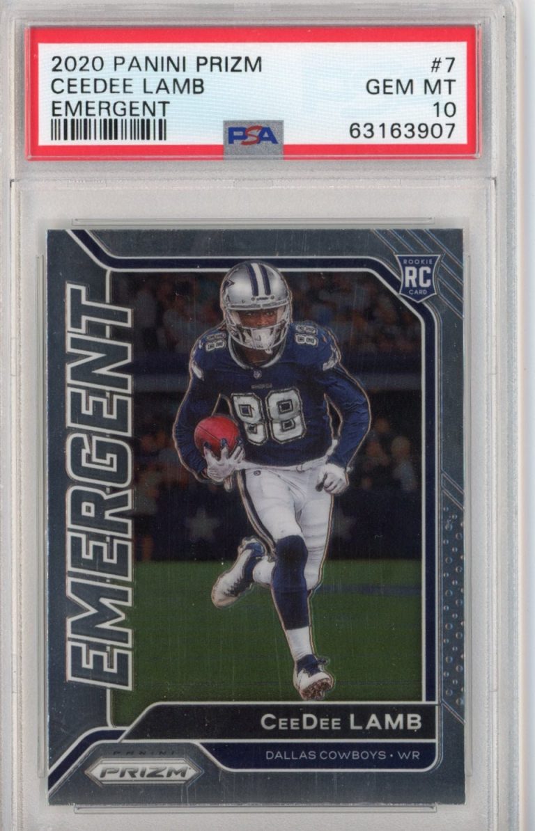 Graded 2020 Prizm CeeDee Lamb #7 Emergent Rookie RC Football Card PSA 10