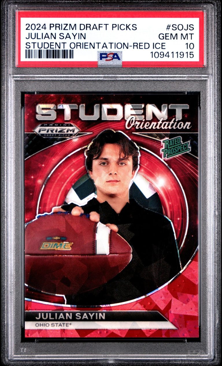 Graded 2024 Panini Prizm DP Julian Sayin #SOJS Red Ice Rookie Card PSA 10