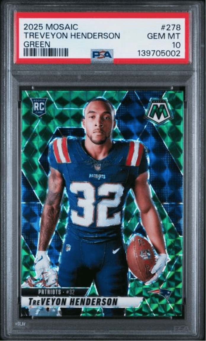 Graded 2025 Mosaic TreVeyon Henderson #278 Green Rookie RC Football PSA 10