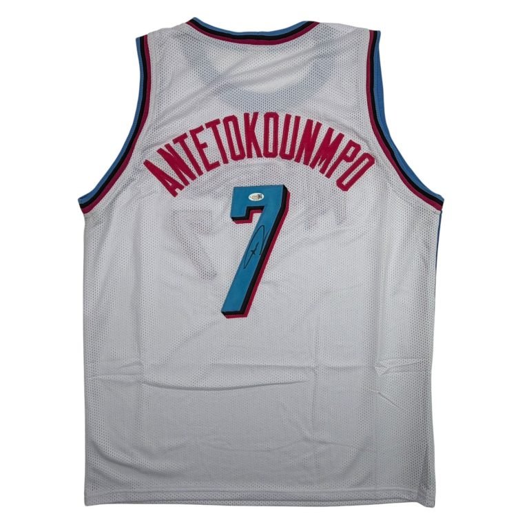 Autographed/Signed Giannis Antetokounmpo #7 Heat White Vice Jersey JSA COA