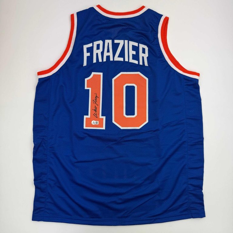 Autographed/Signed WALT FRAZIER New York Blue Jersey PSA/DNA COA Auto
