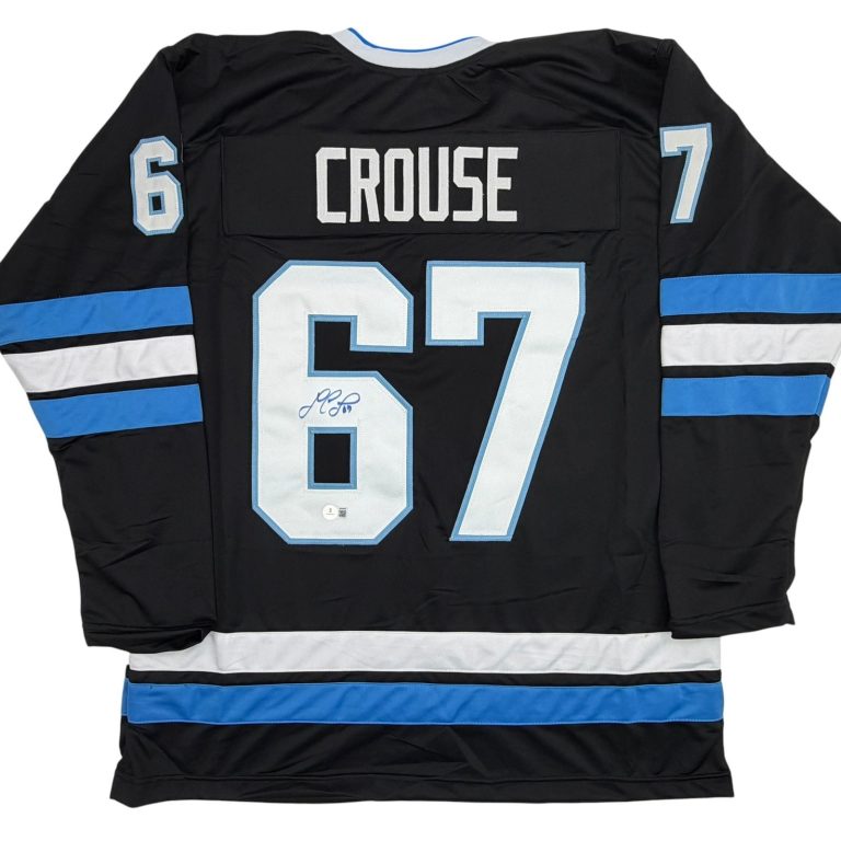 Autographed/Signed Lawson Crouse Utah Black Hockey Jersey Beckett BAS COA
