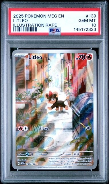 Graded 2025 Pokemon MEG EN Litleo #139 Illustration Rare Card PSA 10