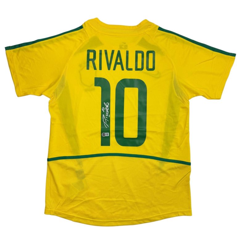 Autographed/Signed Rivaldo Brazil Yellow Soccer Jersey Beckett BAS COA