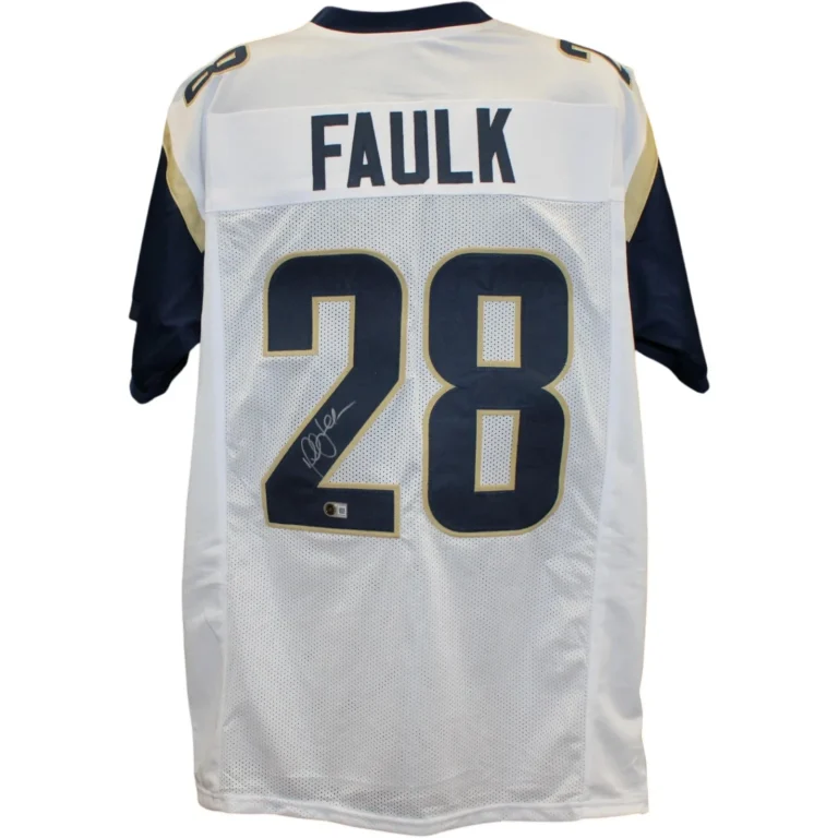Marshall Faulk Autographed/Signed Pro Style XL Jersey White Beckett WIT 58501
