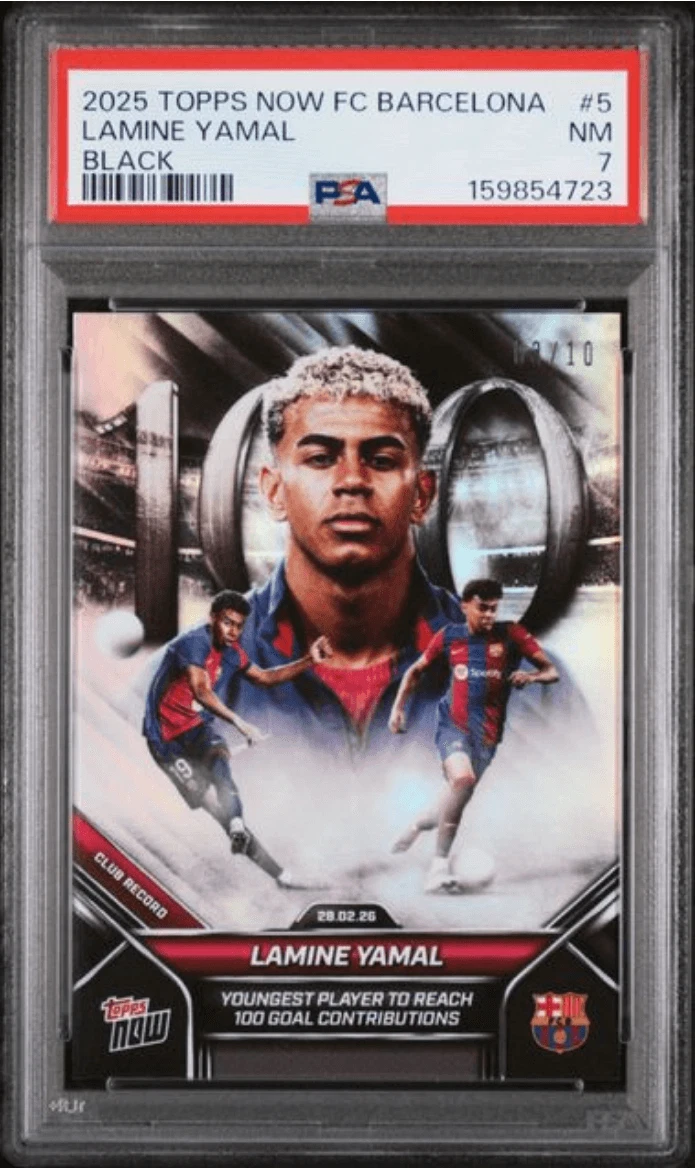 Graded 2025 Topps Now Lamine Yamal #5 Black /10 Soccer Card PSA 7 Near Mint