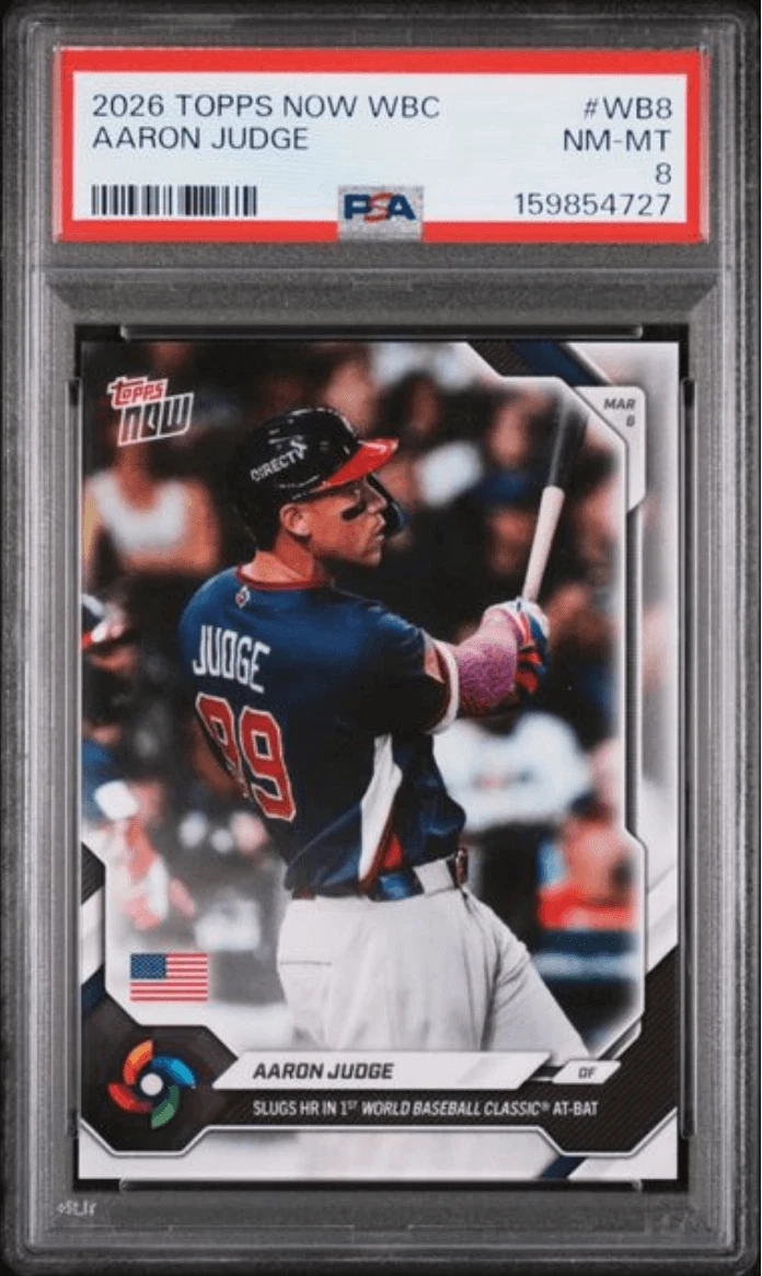 Graded 2026 Topps Now WBC Aaron Judge #WB8 Baseball Card PSA 8 Near Mint