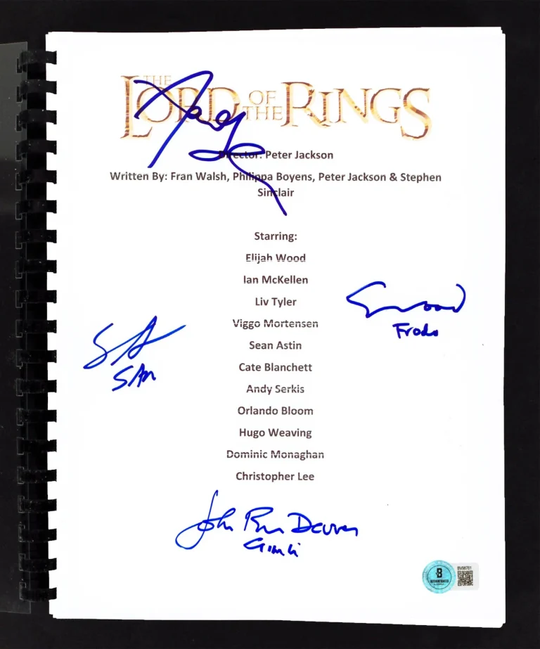 LOTR (4) Wood, Astin, Serkis & Rhys-Davies Signed Movie Script BAS #BV98761