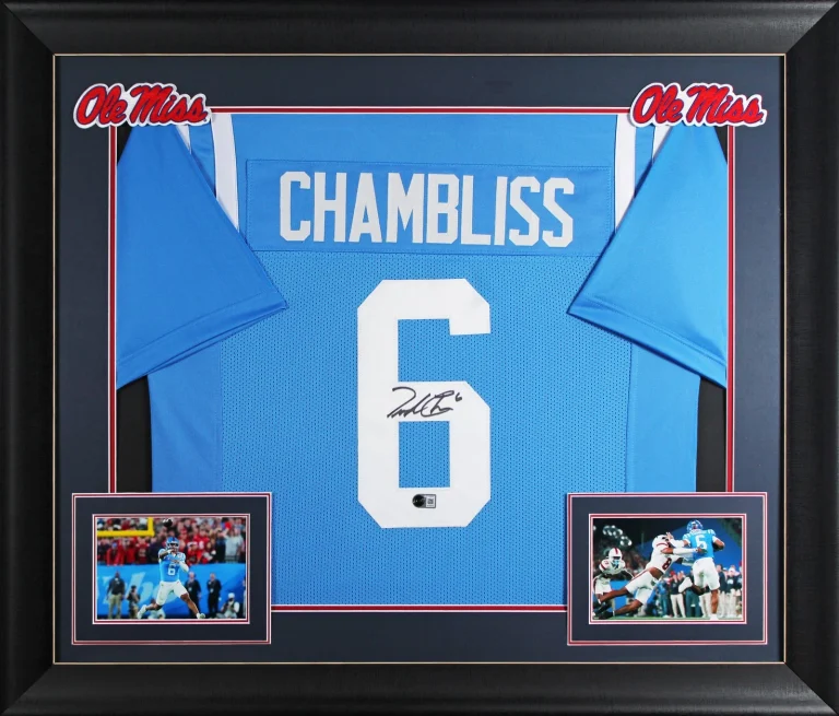 Ole Miss Trinidad Chambliss Signed Light Blue Pro Style Framed Jersey BAS