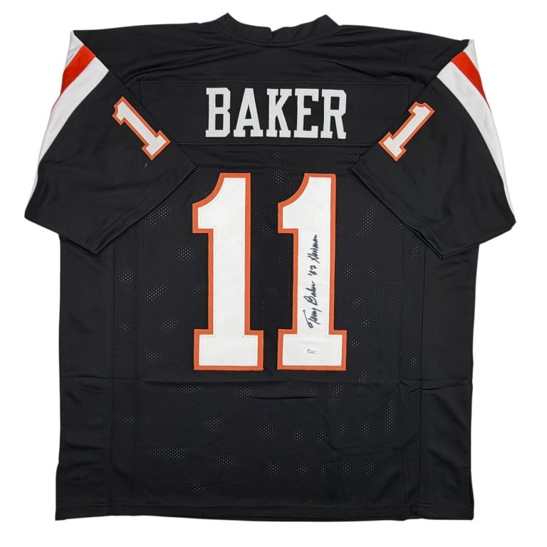 Autographed/Signed Terry Baker Heisman 62 Oregon State Black Jersey JSA COA
