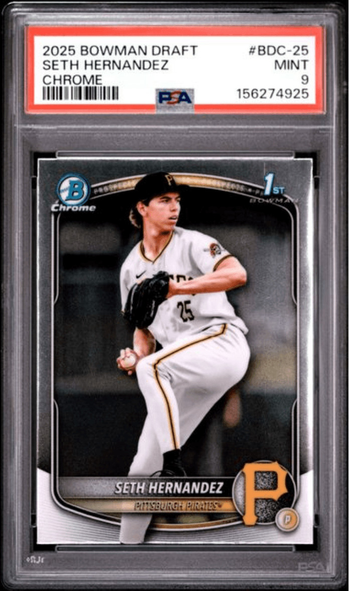 Graded 2025 Topps Bowman Draft Seth Hernandez #BDC25 Chrome RC Card PSA 9