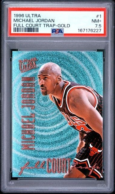 Graded 1996 Fleer Ultra Michael Jordan #1 Full Court Trap Gold Card PSA 7.5