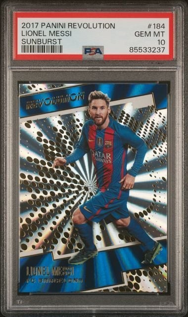 Graded 2017 Panini Revolution Lionel Messi #184 Sunburst Soccer Card PSA 10