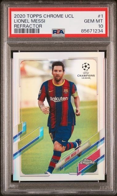 Graded 2020 Topps Chrome UCL Lionel Messi #1 Refractor Soccer Card PSA 10