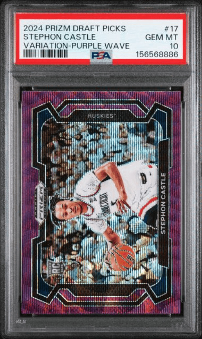 Graded 2024 Prizm Stephon Castle #17 Variation Purple Wave RC Card PSA 10
