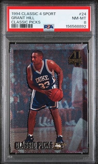Graded 1994 Classic 4 Sport Grant Hill #24 Rookie RC Basketball Card PSA 8