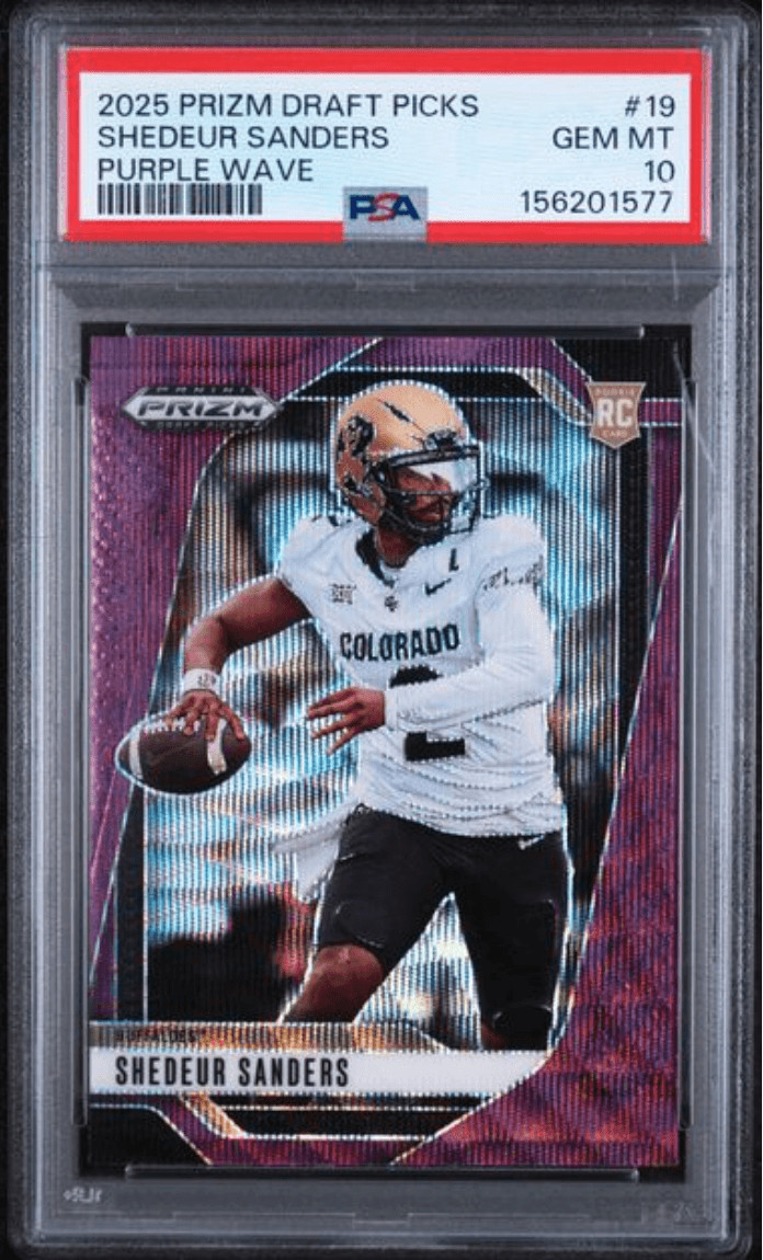 Graded 2025 Prizm DP Shedeur Sanders #19 Purple Wave Rookie RC Card PSA 10