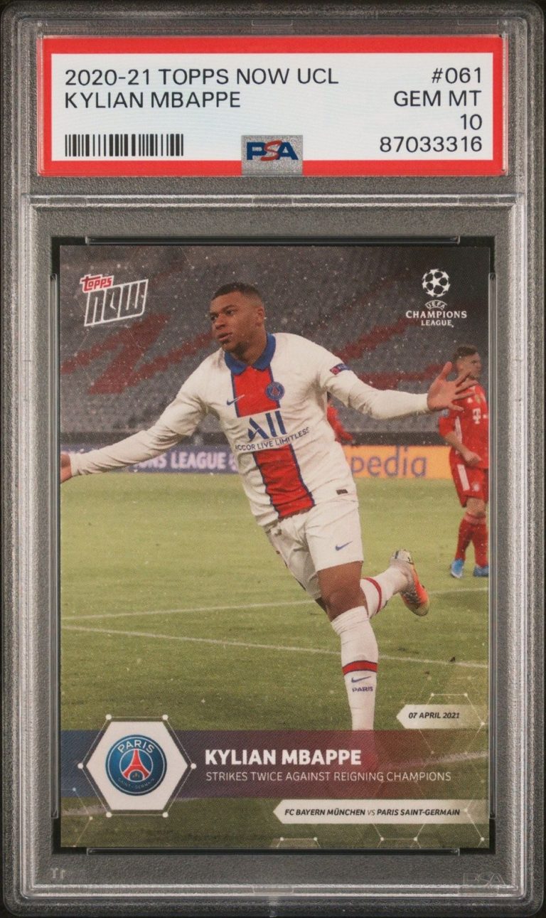 Graded 2020 Topps Now UCL Kylian Mbappe #061 Strikes Twice Card PSA 10