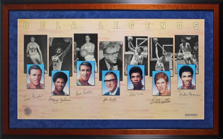 UCLA (7) Wooden, Abdul-Jabbar, Walton, Goodrich Signed Framed 18x36 Photo BAS