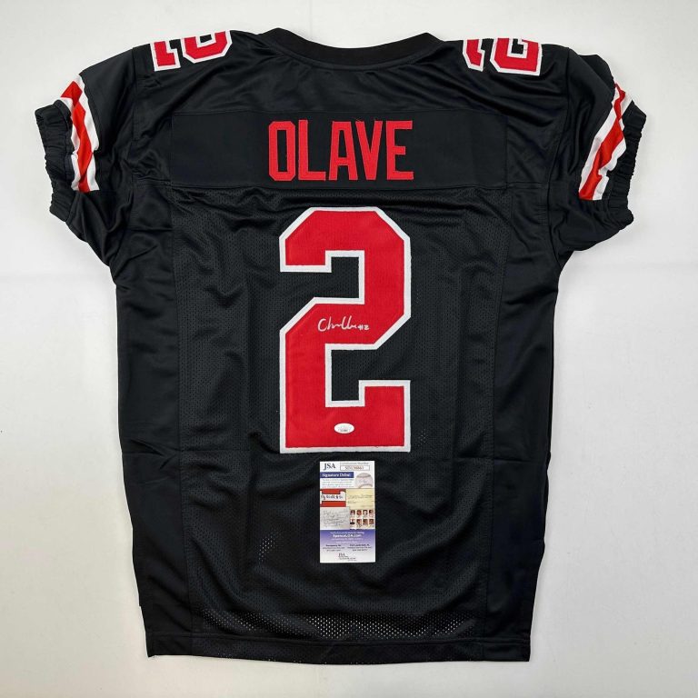 Autographed/Signed Chris Olave Ohio State Black College Jersey JSA COA