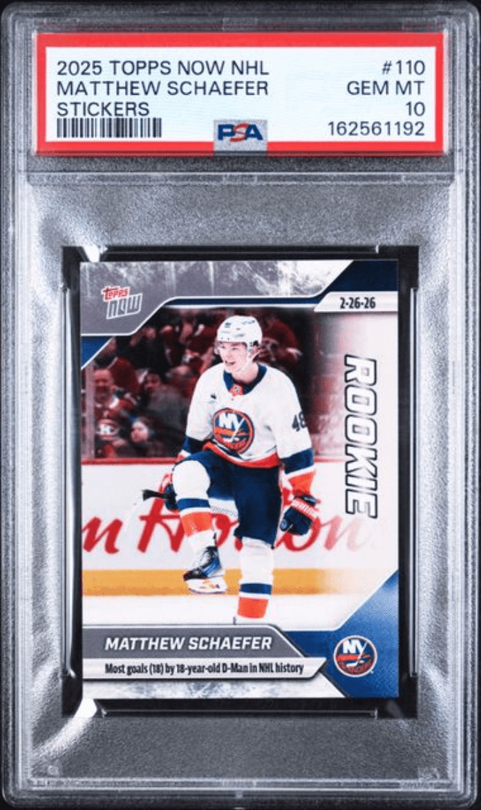 Graded 2025 Topps Now Matthew Schaefer #110 Rookie RC Card PSA 10