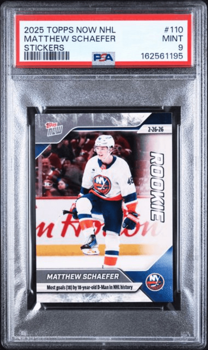 Graded 2025 Topps Now Matthew Schaefer #110 Rookie RC Card PSA 9