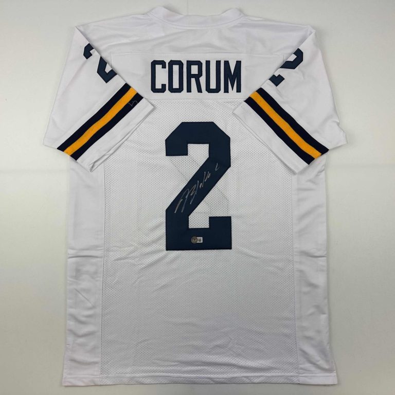 Autographed/Signed Blake Corum Michigan White Jersey Beckett BAS COA
