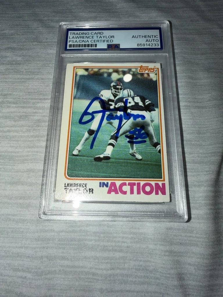 Lawrence Taylor Signed 1982 Topps In Action RC Trading Card NFL HOF PSA/DNA