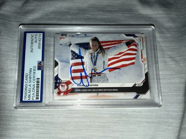 Mikaela Shiffrin Signed 2026 Topps Now Trading Card Olympic Gold PSA/DNA