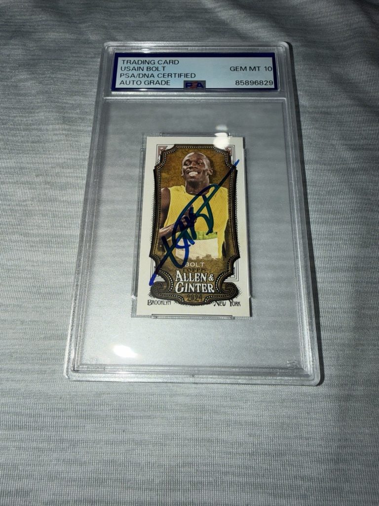 Usain Bolt Signed 2024 Allen & Ginter Trading Card Mini Legend Gem 10 PSA/DNA
