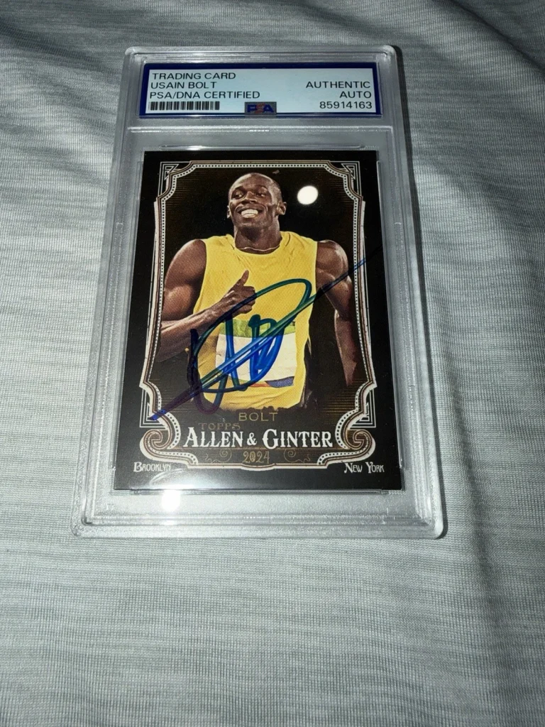 Usain Bolt Signed 2024 A&G Black Trading Card #208 Gold Legend PSA/DNA #3
