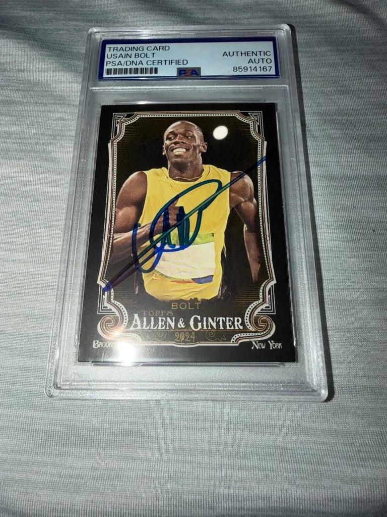 Usain Bolt Signed 2024 A&G Black Trading Card #208 Gold Legend PSA/DNA #5