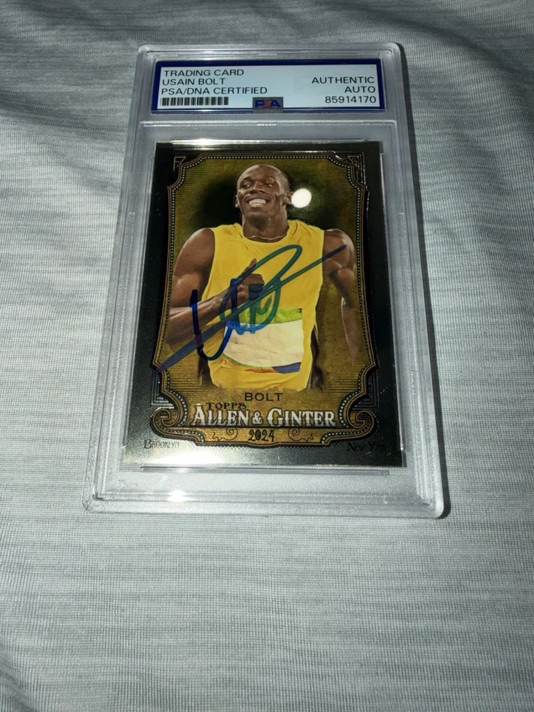 Usain Bolt Signed 2024 A&G Chrome Trading Card #208 Gold Legend PSA/DNA #5